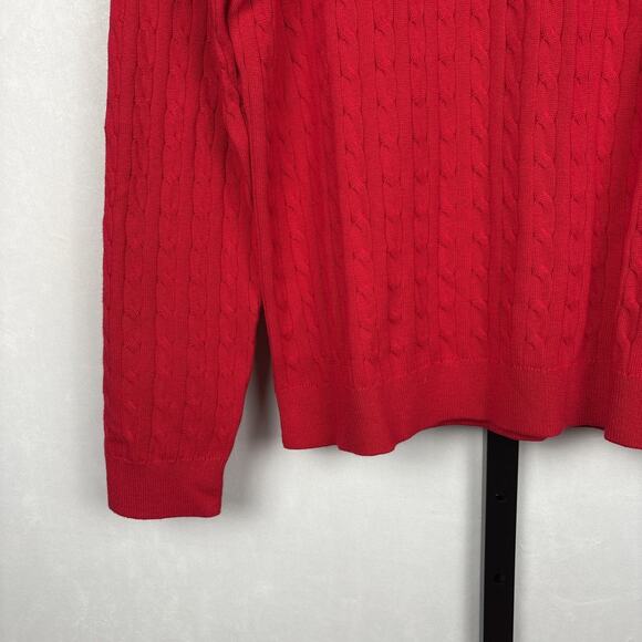 Lands’ End Cable Knit Sweater Women’s XL 18 Red Turtleneck 100% Cotton Stretch - Picture 3 of 12